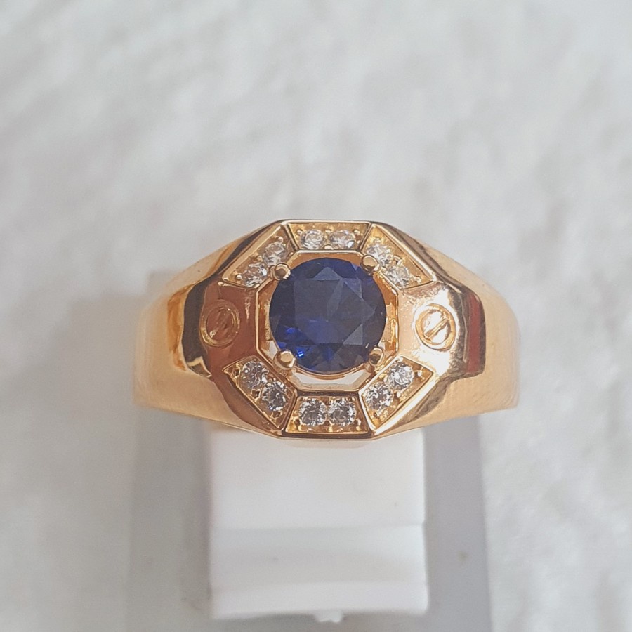 cincin cowok pria laki batu biru variasi 1 ad emas 70% 700 70 % 16k