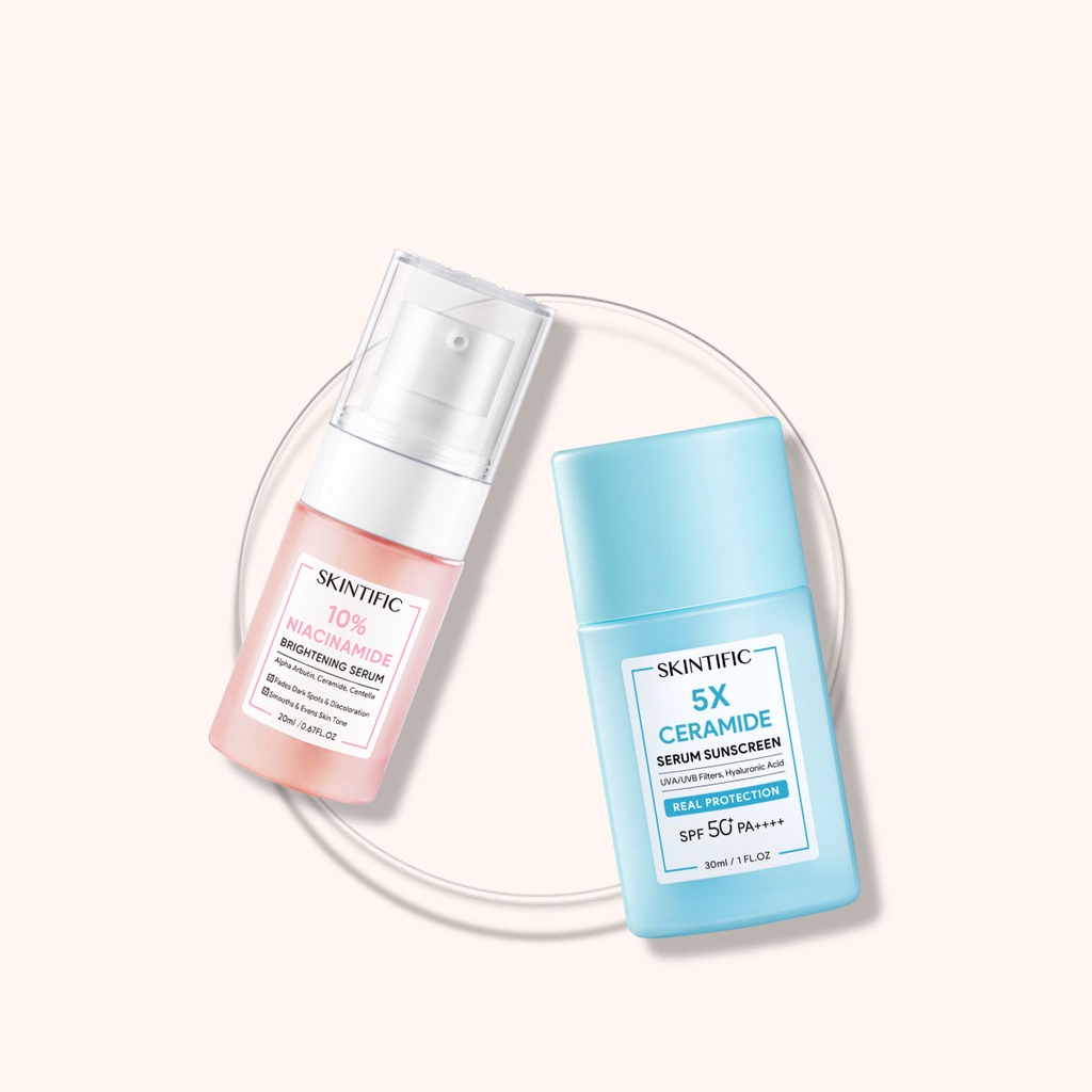 SKINTIFIC Sunscreen 5X Ceramide + Serum Niacinamide 10% 2PCS Paket Skincare Brightening Skin Mencerahkan Kulit