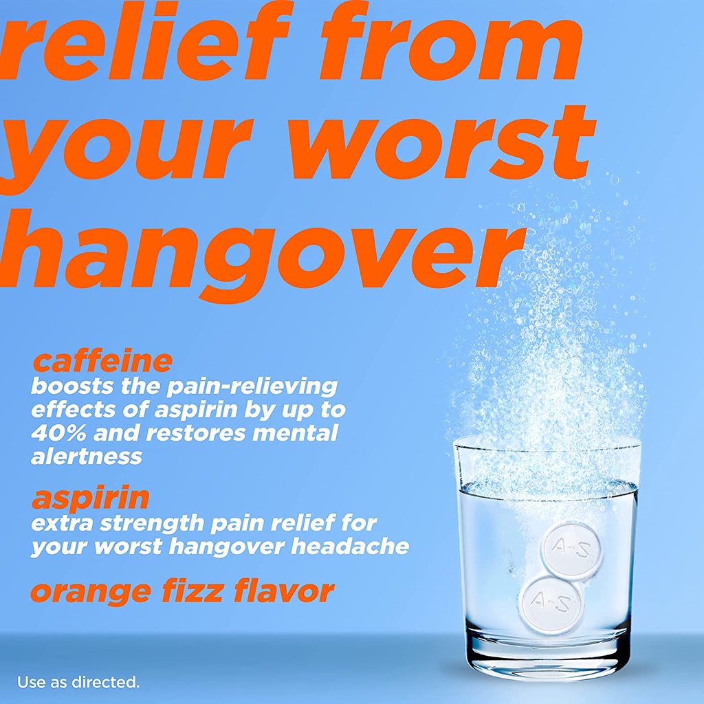 Alka Seltzer Hangover Fast Relief Headaches Body Fatigue Orange Fizz