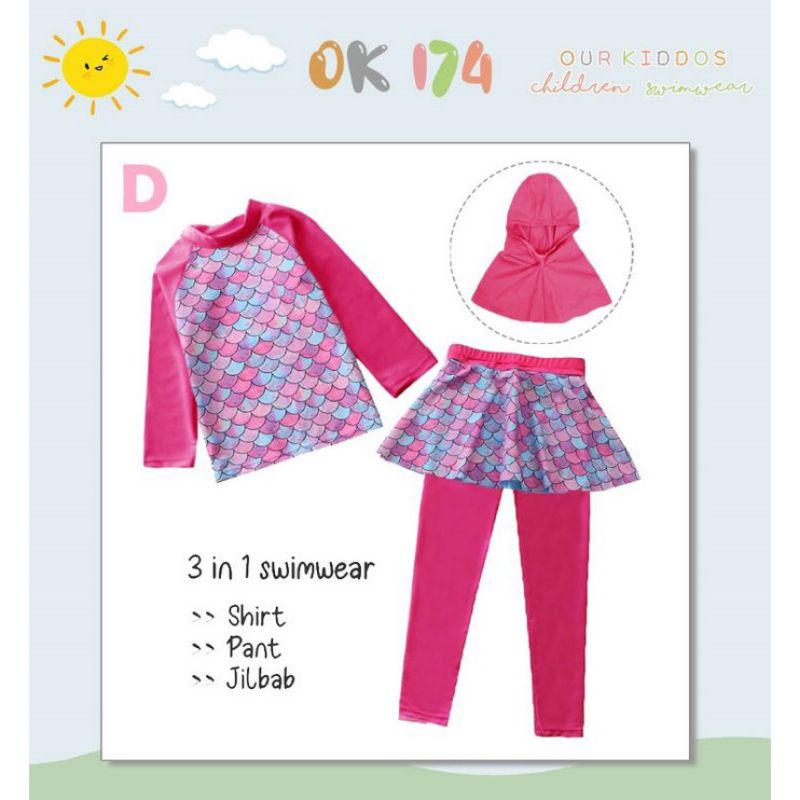 Ok174 BAJU RENANG ANAK PEREMPUAN/BAJU RENANG ANAK UNICORN/ BAJU RENANG ANAK MUSLIM /BAJU RENANG ROK 