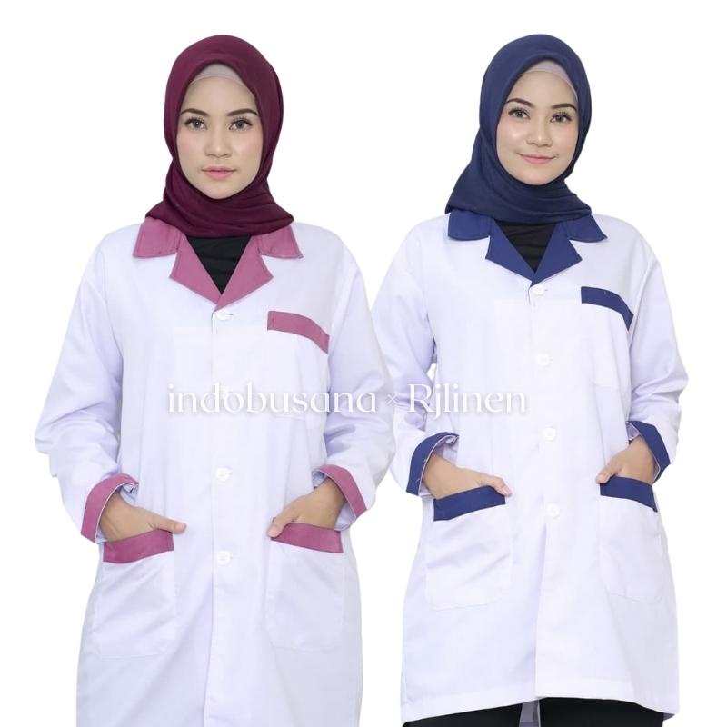 Jas Laboratorium Kombinasi Seragam Lab Baju Praktek Klinik Pria Wanita Lengan Pendek dan Panjang RJLINEN