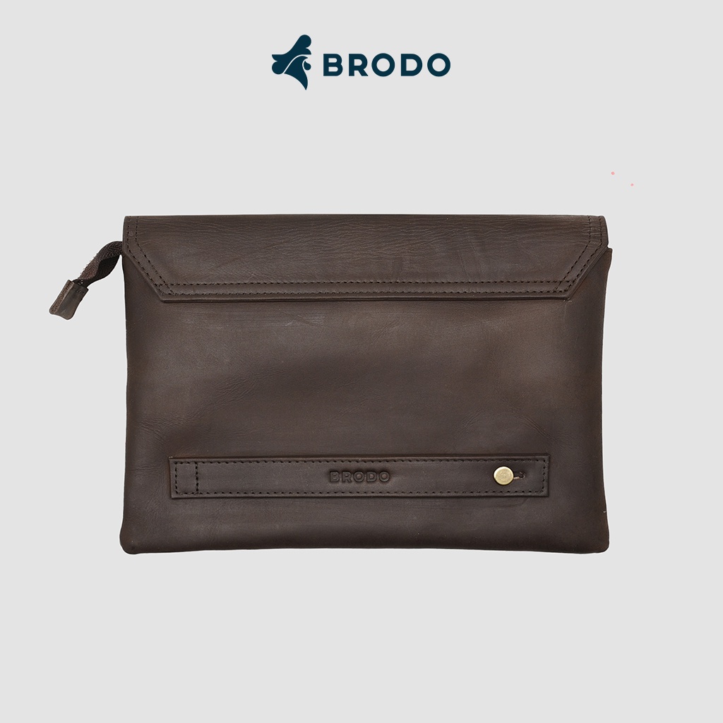 BRODO - Tas Borse Leather Clutch Dark Choco
