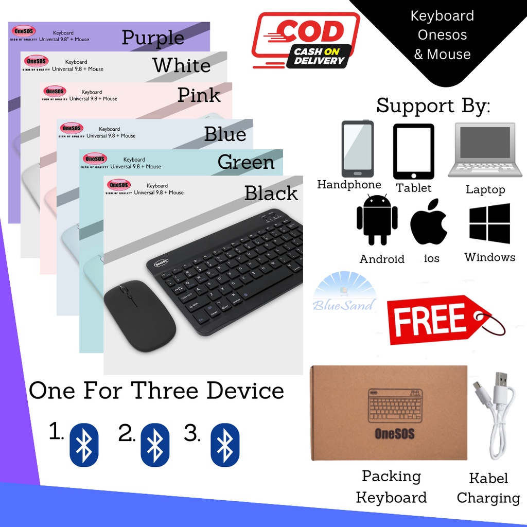 OneSOS Keyboard Wireless Bluetooth Laptop iPad Handphone / Mini Portable Phone Universal / Android W
