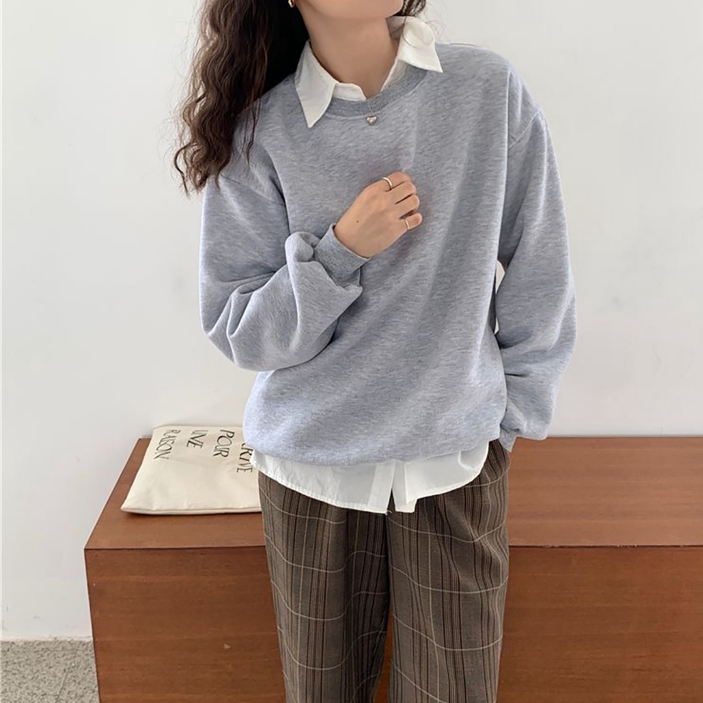 Sweater Crewneck Sweatshirt Polos Oversize Cowok - Cewek / Pria Wanita Terlaris - Bahan Fleece - Size M - L - XL - XXL - Switer Polosan