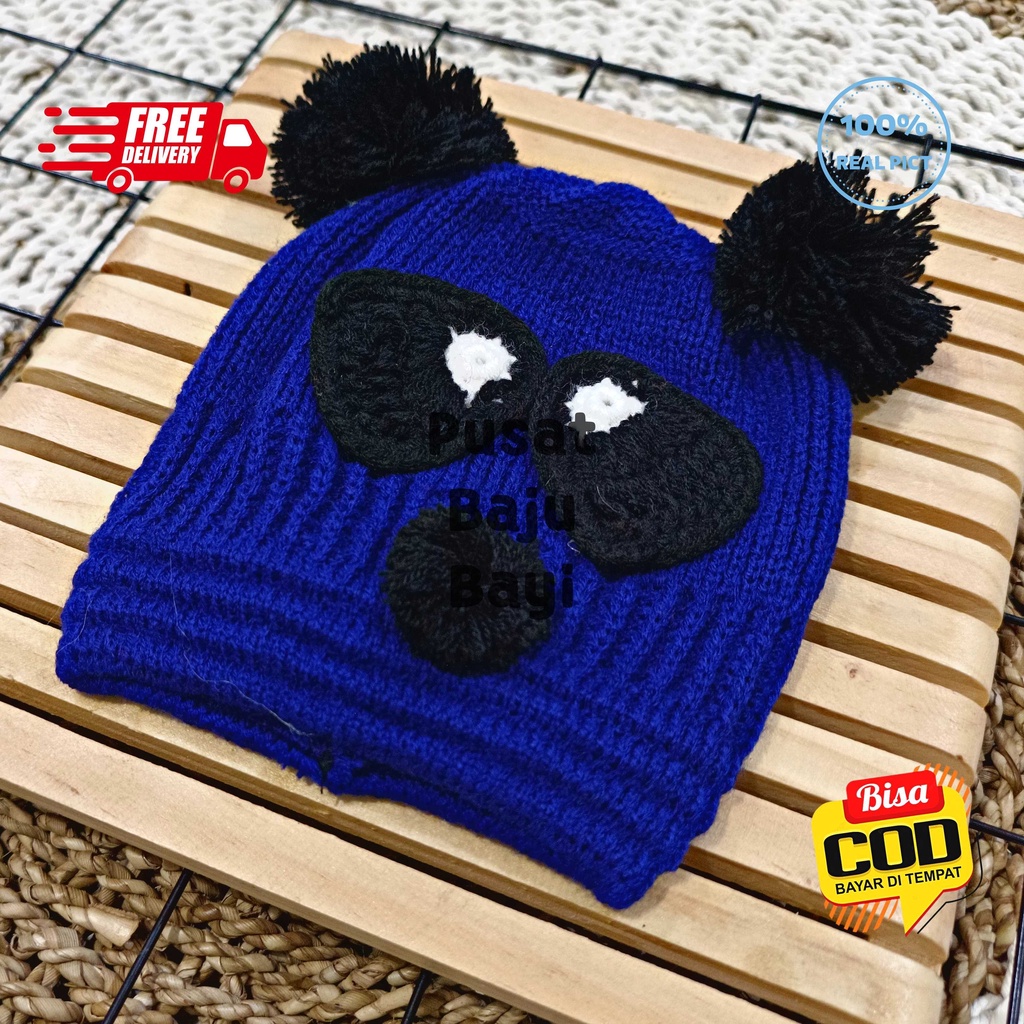 Topi Bayi Kupluk Rajut Premium Panda / Topi Rajut Pompom Panda / Topi Pompom Baby Boy Baby Girl Motif Panda