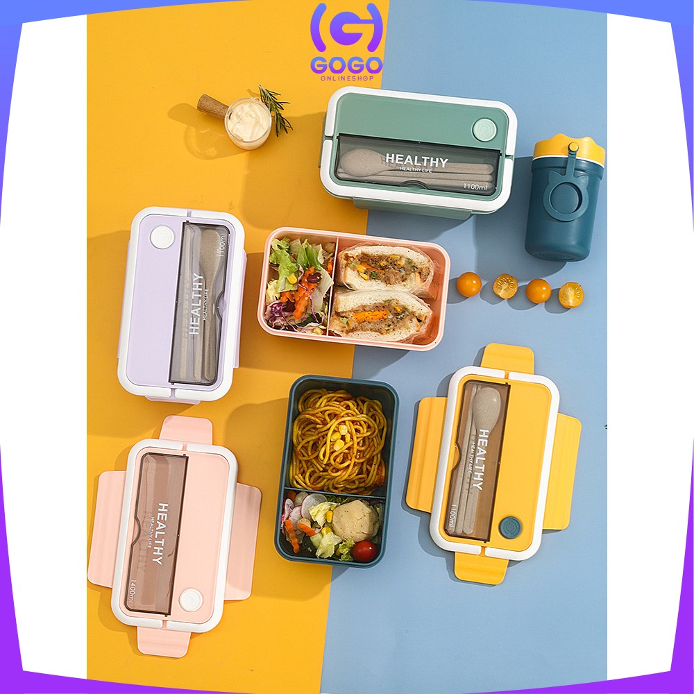 GOGO-C718 Kotak Tempat Makan Set Free Sendok Garpu dengan Pegangan Anti Tumpah / Tempat Bekal Bento Box BPA Free