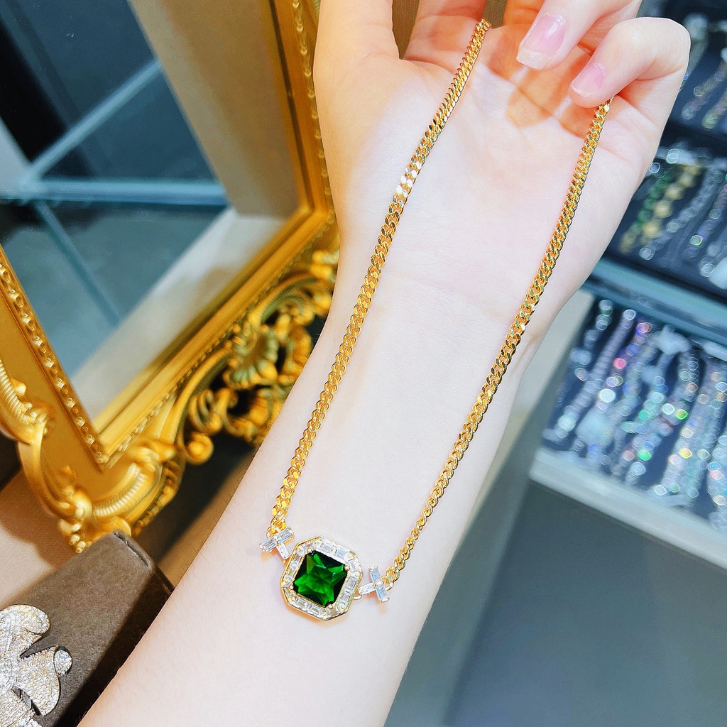 Goldkingdom Perhiasan Fashion Emas Asli Kadar 375 Bangkok Aksesoris Ready Stock Perhiasan Lapis Emas Emerald Square Diamond Chain Rantai Vintage Cuban Chain Bracelet