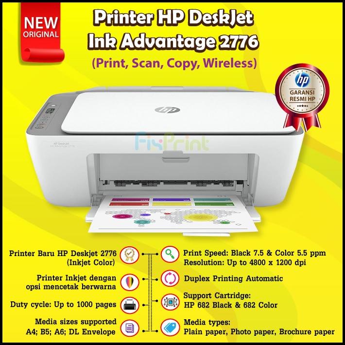 Printer Hp Deskjet 2776 Print Scan Copy Wifi Cartridge 682 Black Color