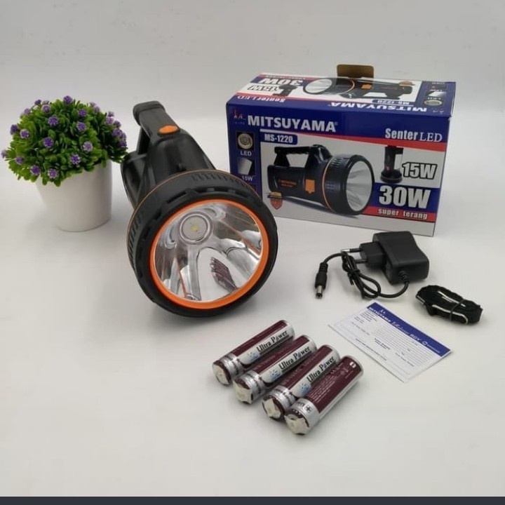 Senter Tangan 30w Led 18650 + Lampu Emergency Mitsuyama Ms 1220-super terang