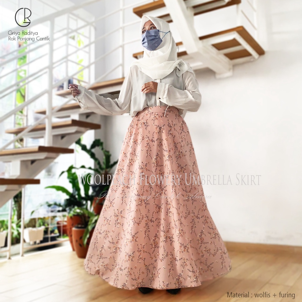 Rok Panjang Wanita Payung Muslimah  Motif Bunga Flowery  Wolfis  Umbrella Skirt Griyaraditya Almira