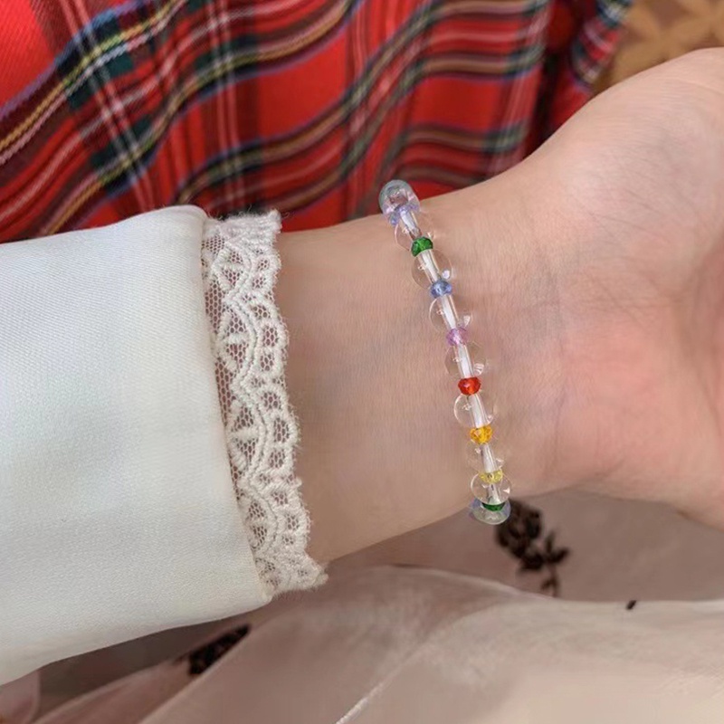 Ins Gelang Tangan Elastis Aksen Bunga / Mutiara / Kristal Imitasi Warna-Warni Ala Korea Untuk Wanita