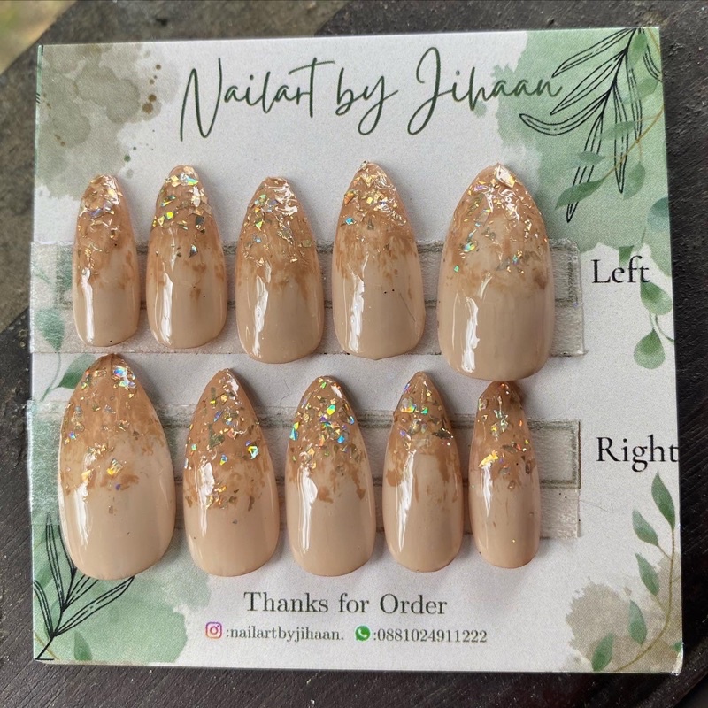 NAIL ART KUKU PALSU WEDDING SIMPLE CREAM GOLD