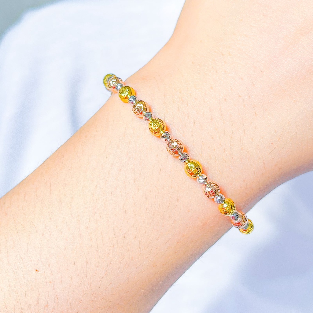 Gelang oval anak dan dewasa emas asli kadar 700 70 16k kaku boba bola kombinasi mix 3 warna bangkok whitegold gold rosegold bulat tangan 5 gram tanpa permata