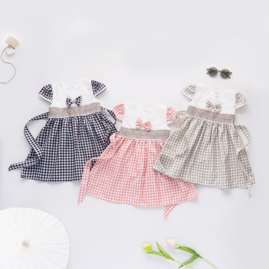 Jemico kids | Dress baju anak bayi perempuan 1 tahun - 3 tahun Bahan brukat kombinasi kotak