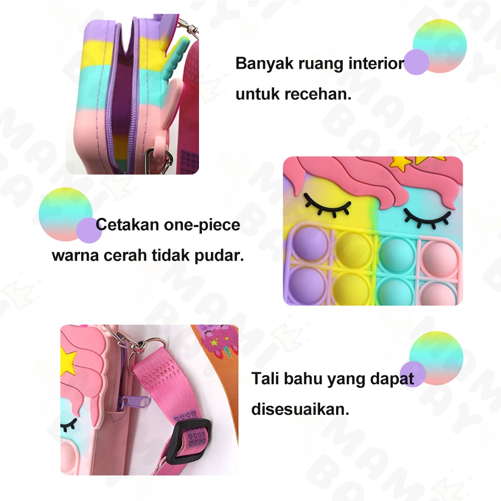 OKEYI Tas Selempang Anak Unicorn/Tas Anak Pony Pop it Jelly Fashion