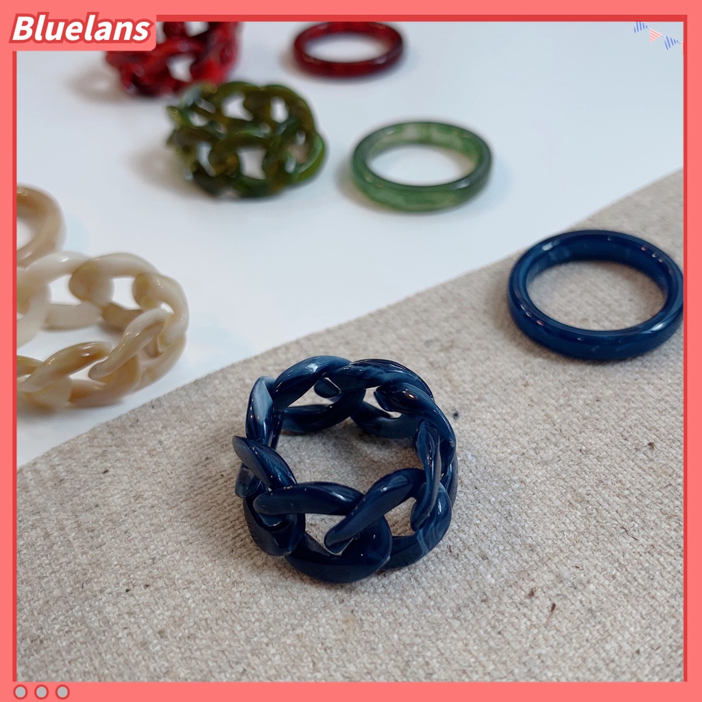 Bluelans 2Pcs Cincin Resin Warna-Warni Gaya Retro Untuk Kencan