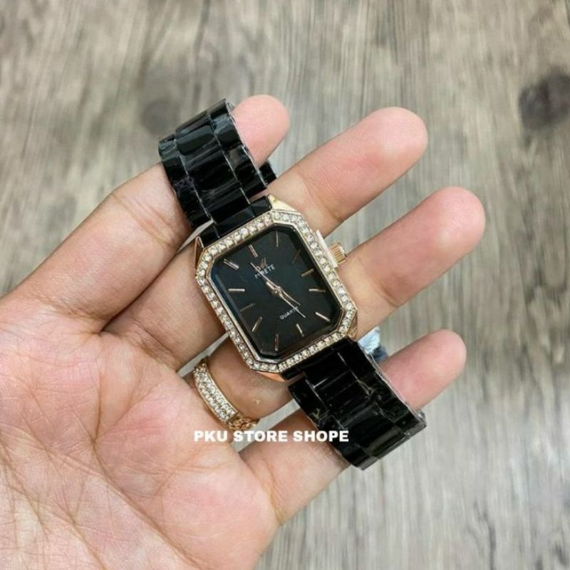 JAM CEWEK SEGI EMPAT PERMATA MIRETE ORIGINAL  RANTAI STAINLES STEL TERBARU // JAM IMPORT WANITA TAHAN AIR  JAM TANGAN WANITA/CEWEK ANTI AIR