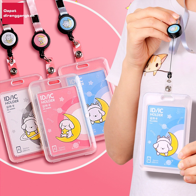 

gantungan tali kartu Kartu Izin Kerja Siswa Kartu Makan Plastik Dua Sisi Pemegang Kartu Transparan Lanyard Bisa Ditarik