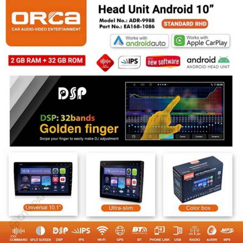 Head Unit Android 10 &quot; inch ORCA ADR 9988 NEW SERIES CARPLAY PAJERO SPORT