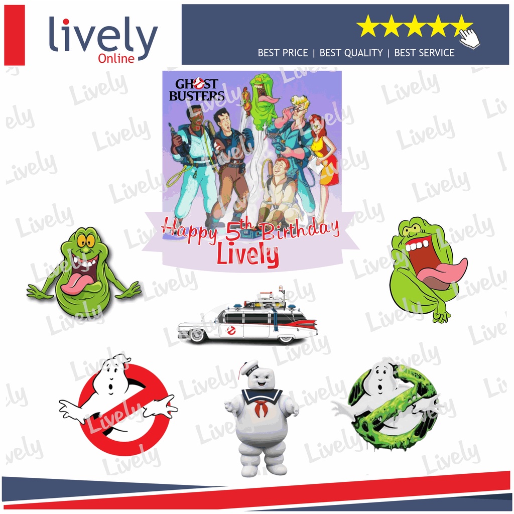 CUSTOM NAMA CAKE TOPPER KARAKTER GHOSTBUSTER HIASAN KUE ULANG TAHUN HAPPY BIRTHDAY