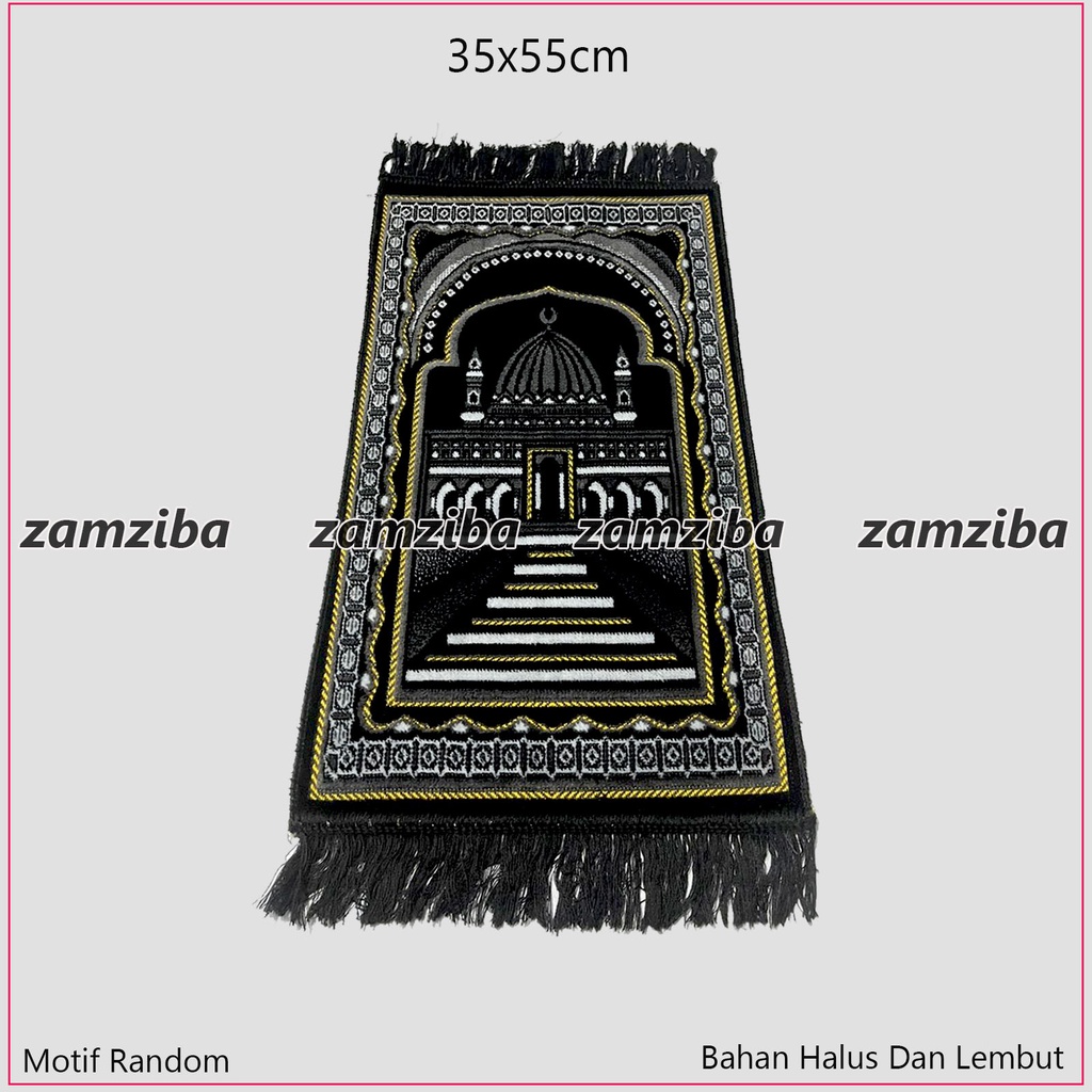 Sajadah Turki Mini Motif Kiswah Kusus Hitam Ukuran 35x60 Sejadah ANAK Perlengkapan Sholat Zamziba