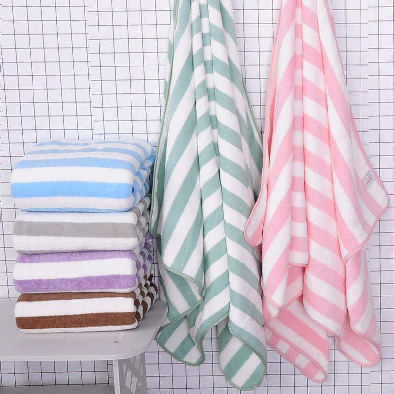 Handuk Mandi Salur PREMIUM Quick Dry Microfiber Bulu Garis Lembut 70x140 Super Serap Air