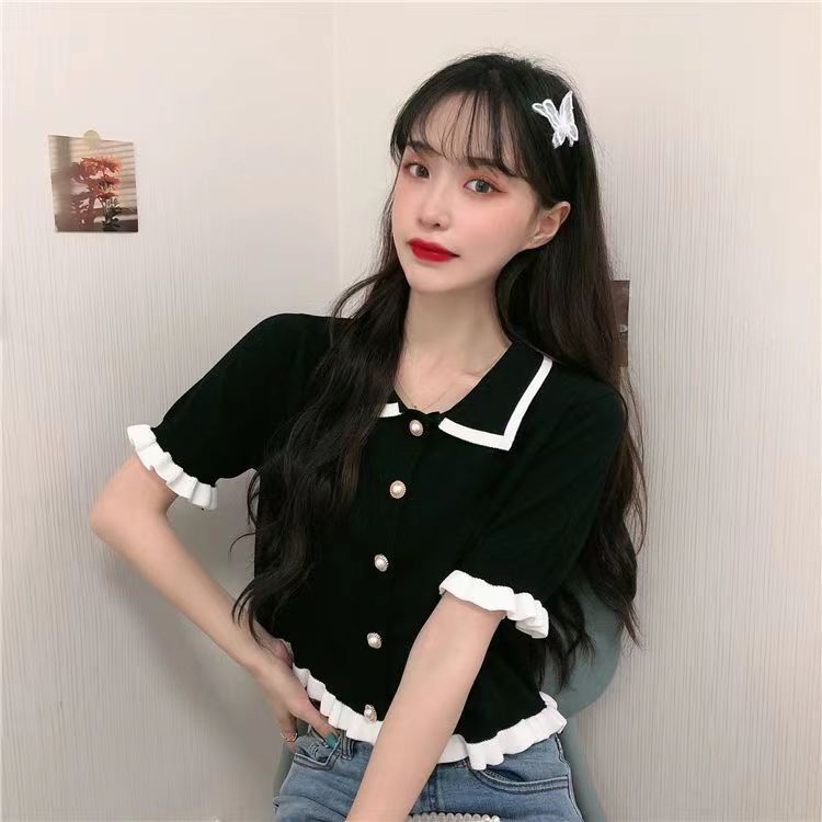 Knit Top Korea Baju Rajut Lengan Pendek Kaos Import Atasan Rajut  Wanita