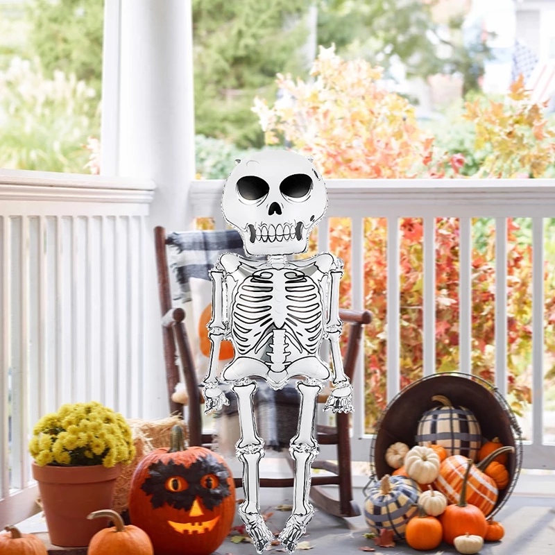 Balon Aluminum Foil Bentuk Tengkorak Ukuran 86x165cm Untuk Dekorasi Pesta Halloween