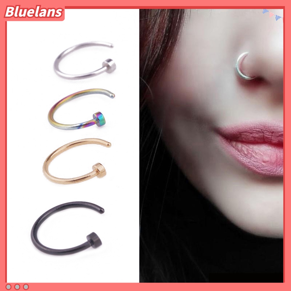 Bluelans Punk 4 Pcs Fashion Stainless Steel Lip Nose Septum Ring Body Piercing Jewelry