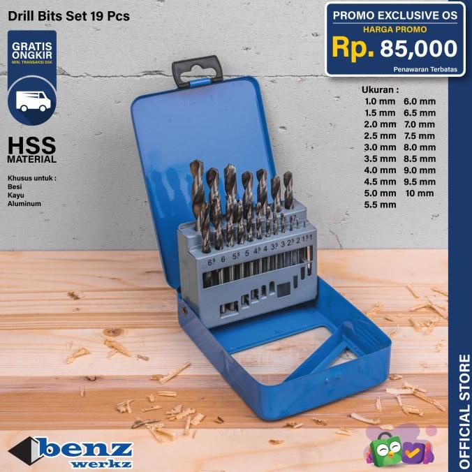 Mata Bor HSS Set 19 Pcs / Mata Bor Besi / Drill Bits Set Benz Werkz