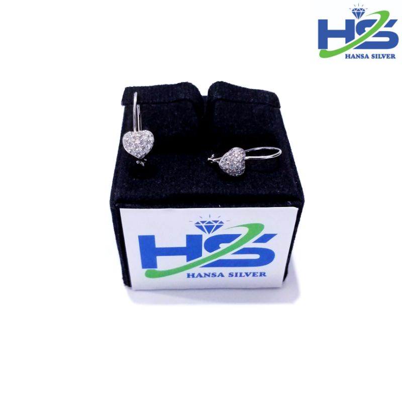 Anting Perak Asli Silver 925 Lapis Emas Putih Model Desi Love Permata Putih - Perak Asli 925 Anti Karat