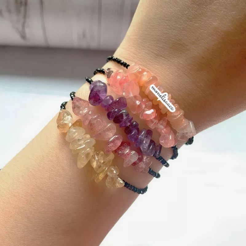 Gelang Kristal dan Batu Kerikil Alam Gelang Wanita Trendy Kekinian Kode KB220002