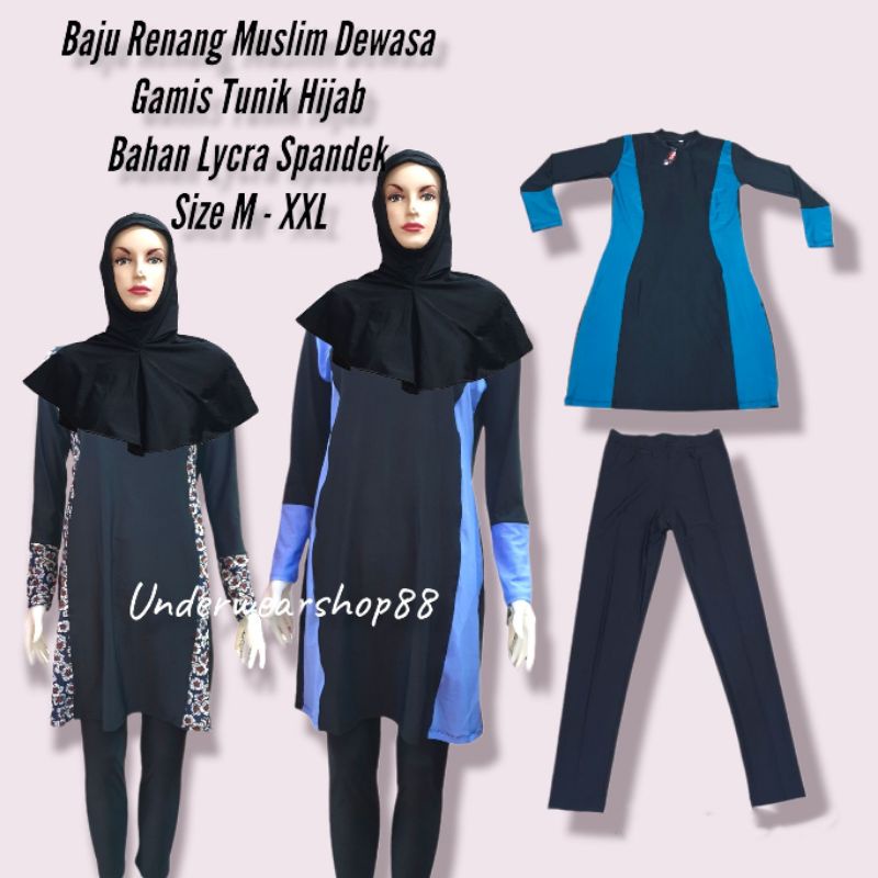 Baju Renang Muslim Dewasa/Baju Renang Muslim Hijab Dewasa Gamis Tunik/swimsuit muslim hijab/Bahan Lycra Spandek/Size M - XXL