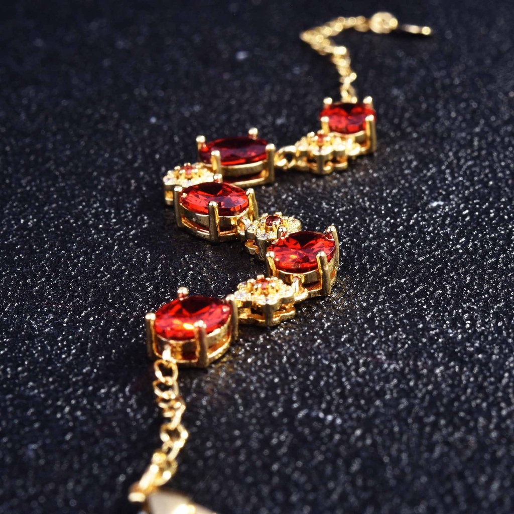 Goldkingdom Perhiasan Fashion 24K Bangkok Aksesoris Ready Stock Meledak Tergabung Garnet Alami Gelang Berlapis Dengan Bunga Emas Asli Kadar 375 18karat Micro Hias Zirkon Untuk Wanita