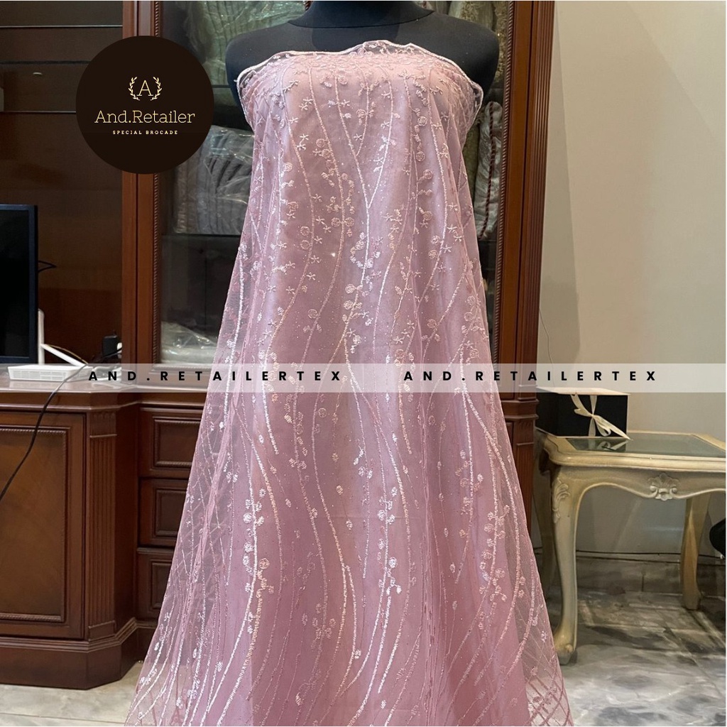 Kain Bahan Kebaya Brokat Tile Gloria Luxury warna Rose Gold