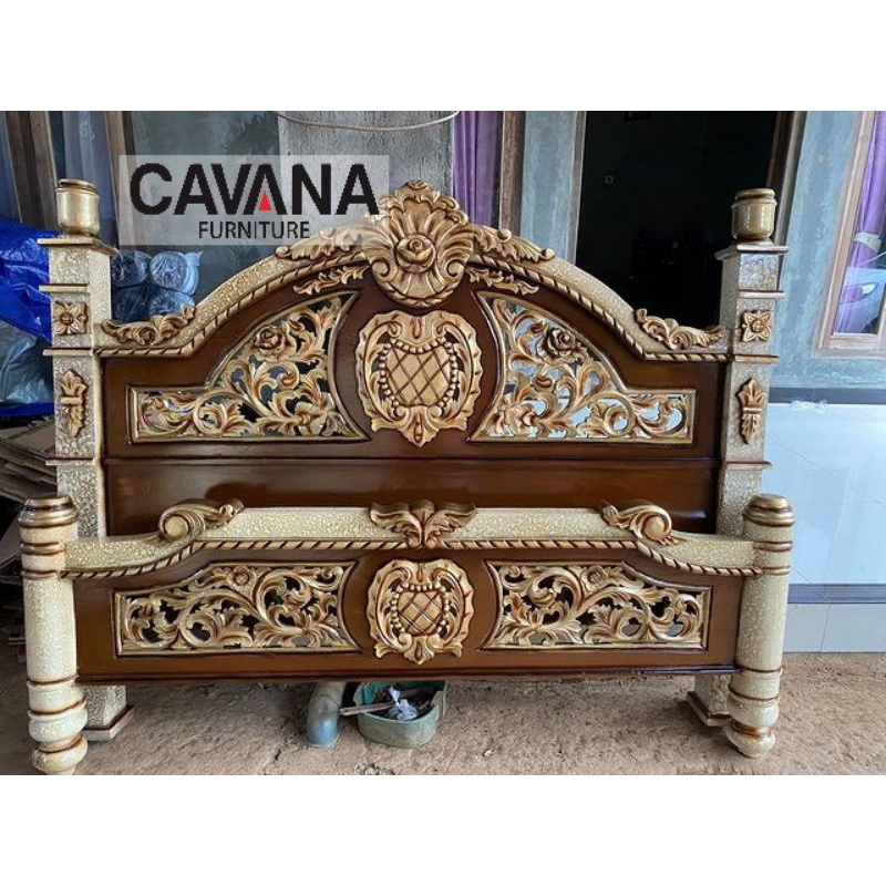 Rangka dipan tempat tidur kayu jati ukir ukuran 160x200 cm