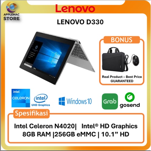 LAPTOP TOUCHSCREEN MURAH LENOVO SLIM D330 FLEX TOUCH N4020 RAM 8GB STORAGE 256GB WIN 10PRO 10.1"Inch