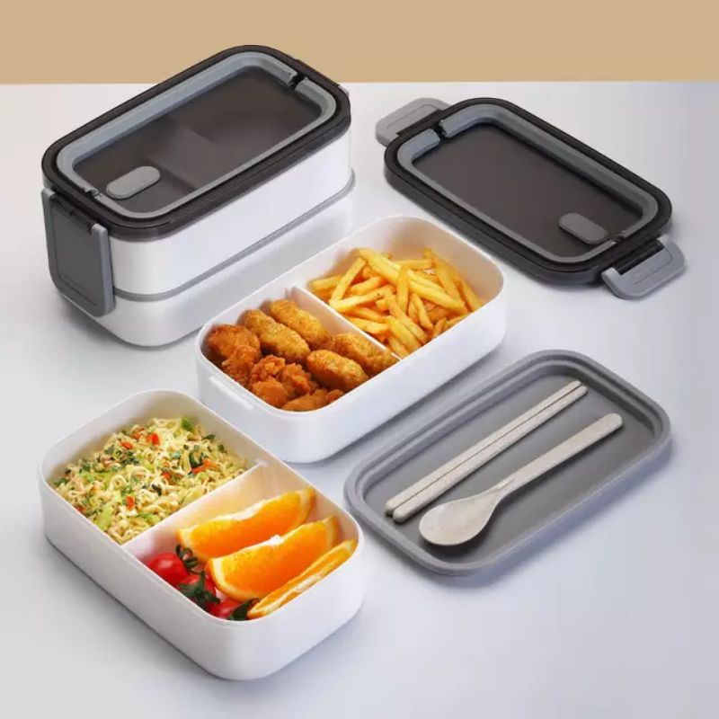 KOTAK MAKAN BENTO DUBBLE DECK /LUNCHBOX HANDLE PREMIUM 1400ml//TEDEMEI 6123 6122