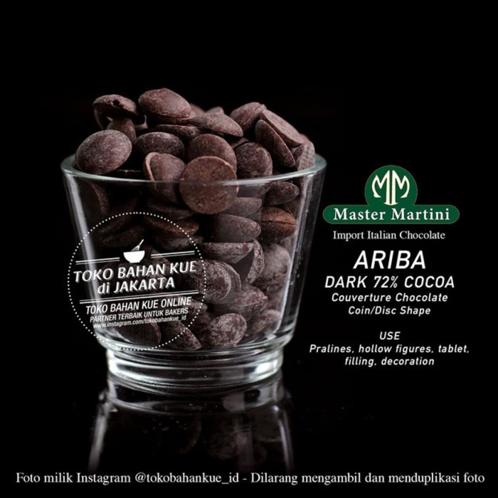 

ORIGINAL MURAH Master Martini ARIBA 72% Dark Chocolate Couverture 500gr Cokelat Coin