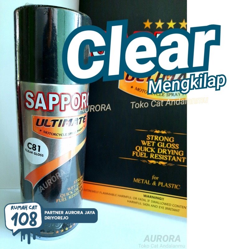 

Rumah Cat - Pilox Sapporo Ultimate Clear Gloss C81 Vernis Mengkilap Glos 400ml Pilok Anti Gores Pernis Rumah Cat Motor dan Mobil