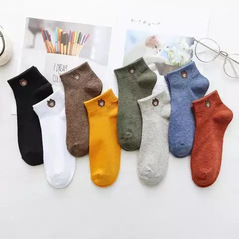 12 pasang kaos kaki wanita pendek motif beruang sematakaki brown panda