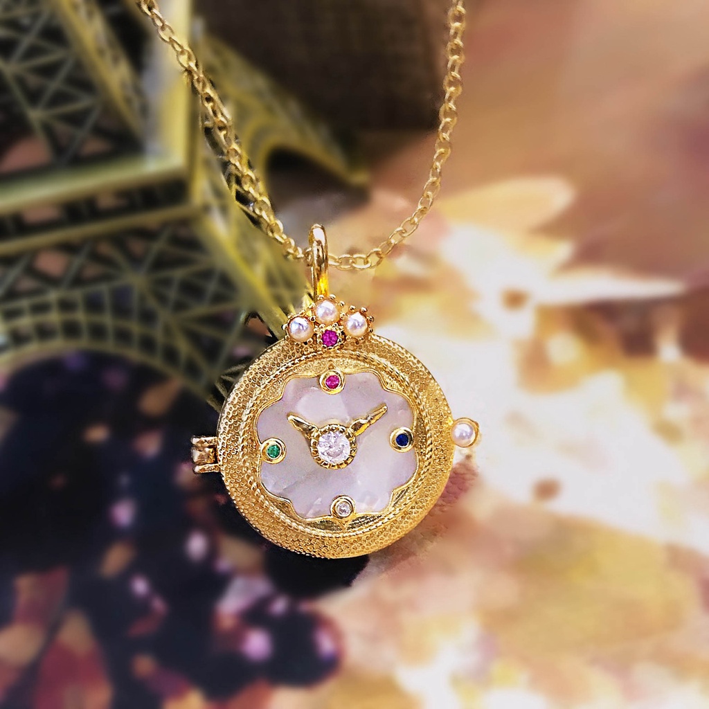 Goldkingdom Perhiasan Fashion 24K Bangkok Aksesoris Ready Stock Vintage Craft Pocket Watch Kalung Mewah Mutiara Warna Alami Shell Jam Liontin