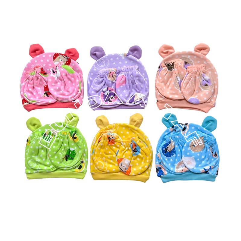 Topi Bayi 1 set ( Topi + Sarung tangan + Sarung Kaki ) Topi bayi 3 in 1