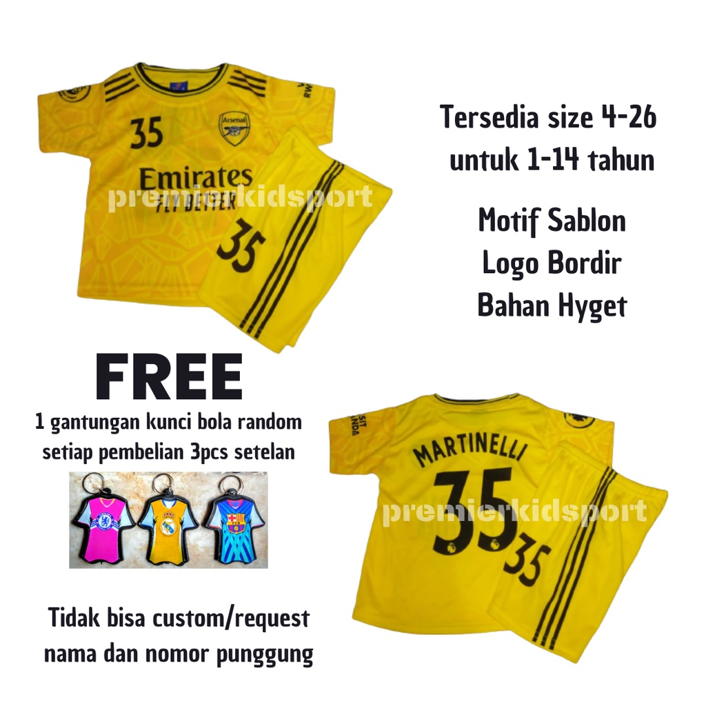 Jersey Arsenal Home Goal Keeper Anak Terbaru 2022/2023 / Setelan Bola Anak 1-14 tahun / Baju Bola An