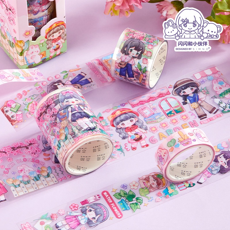 PAOPAO Stiker Roll 1 Set Anime dan Akichan Cute Aesthetic Bahan PET WaterProff / AntiAir