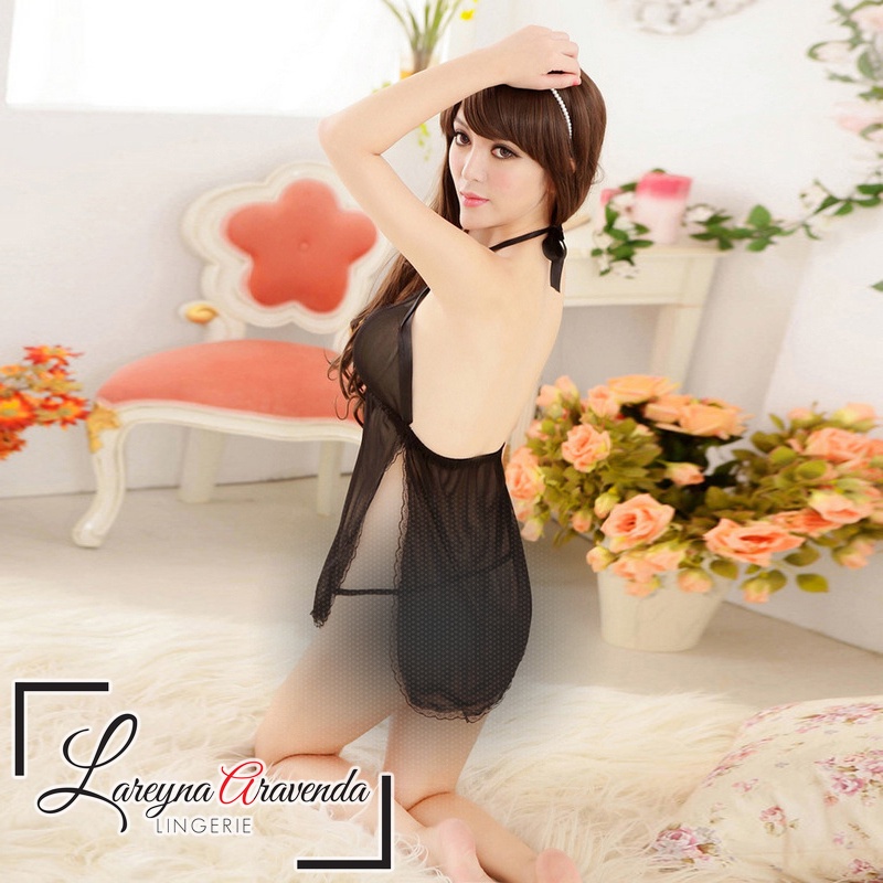 Lareyna Aravenda Set Lingerie + G String Transparan Bahan Lace Model Mini Sexy LG008