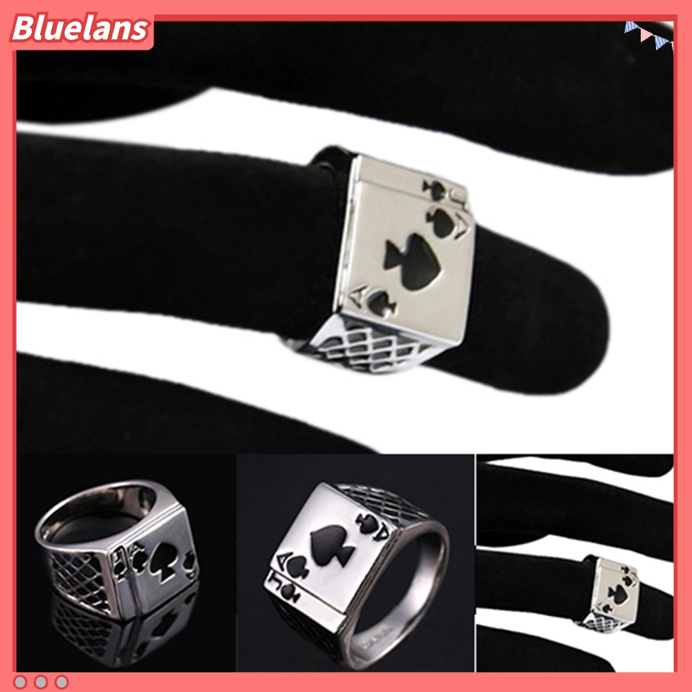 Bluelans Men 18K White Gold Plated Black Enamel Spades Poker Ring Finger Jewelry