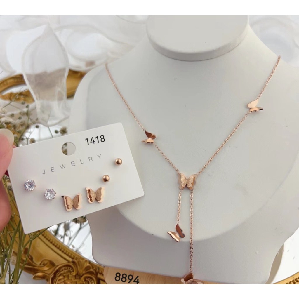 Titanium Set Perhiasan Kalung Dan Anting Fashion 8894