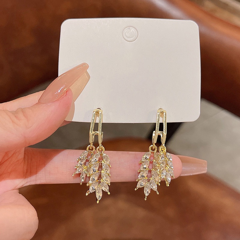 Anting Tusuk Sterling silver 925 Desain Gandum Hias Zircon Gaya Mewah High Quality Untuk Wanita