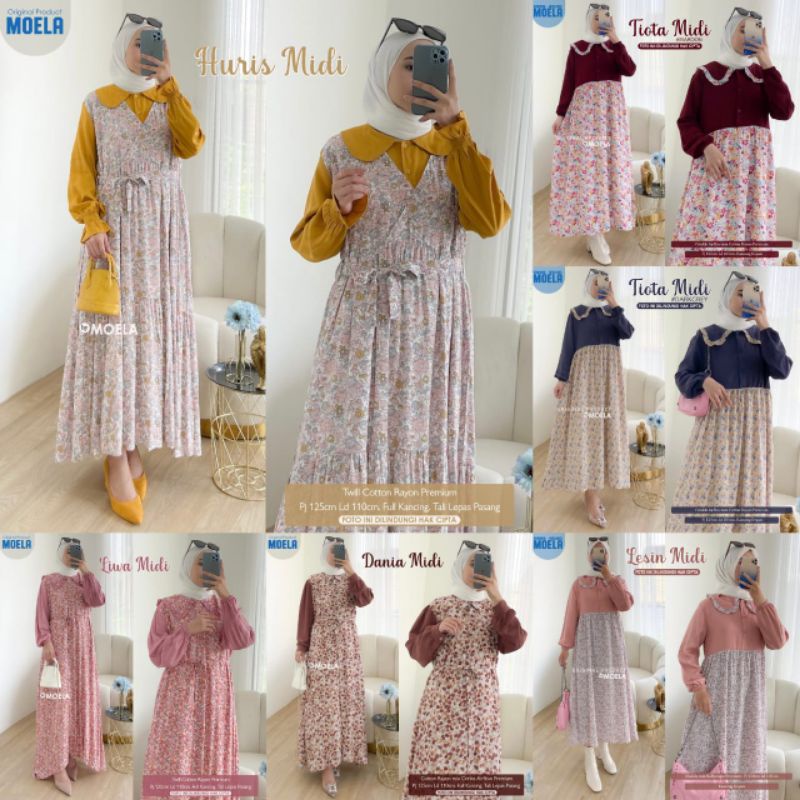 Midi dress kombinasi ori by Moela